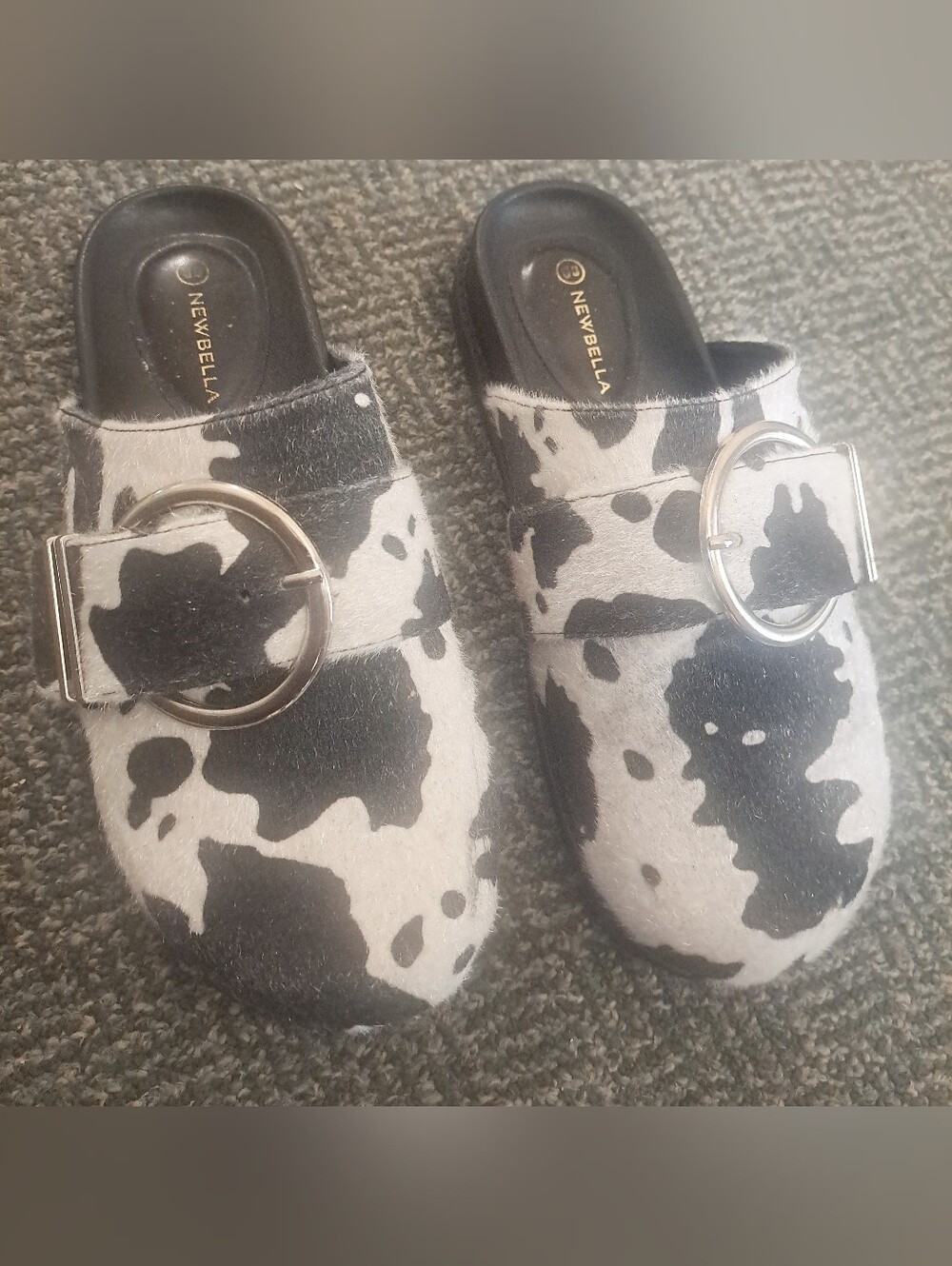 Newbella cow print slip-on mule clogs